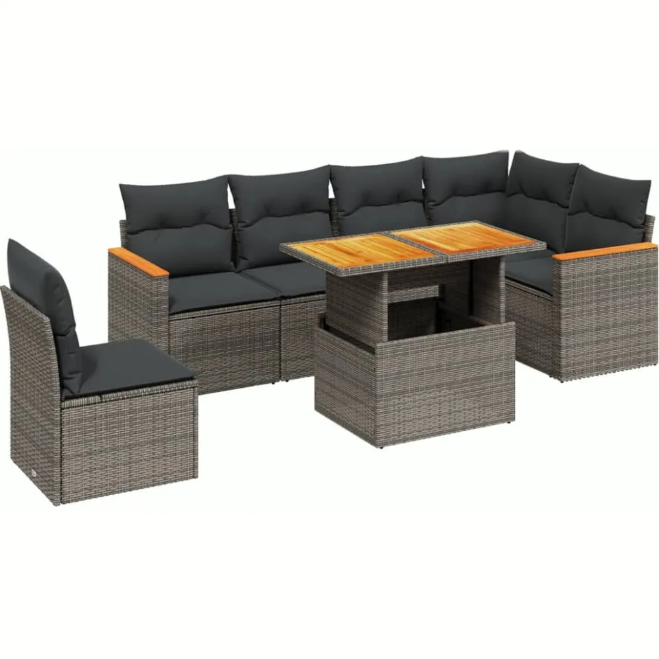 vidaXL 7-delige Loungeset met kussens poly rattan grijs