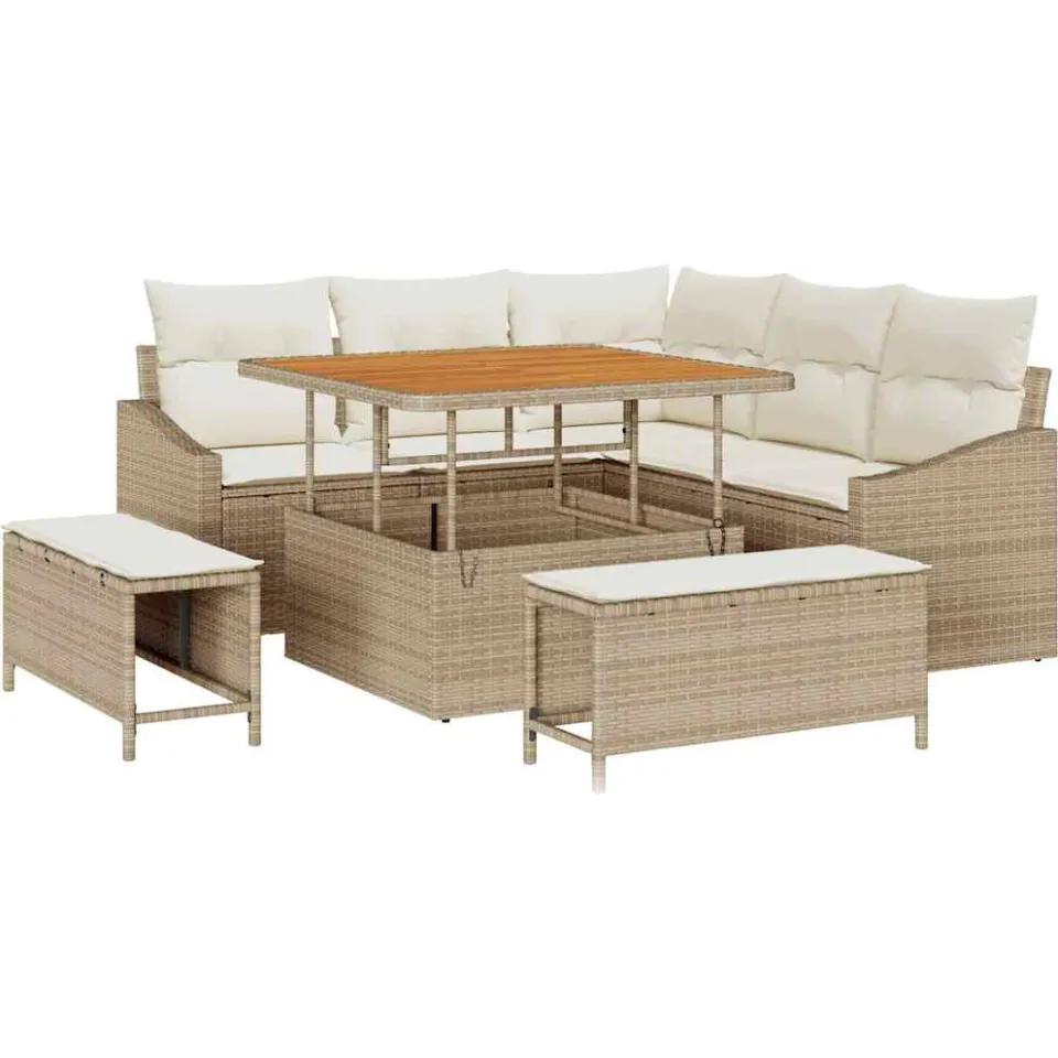 vidaXL Tuinbankenset 8 st Beige poly rattan