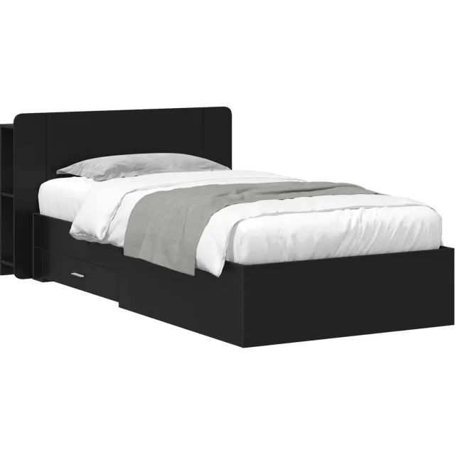 vidaXL Bedframe met opslag Zwart 75 x 190 cm Bewerkt hout