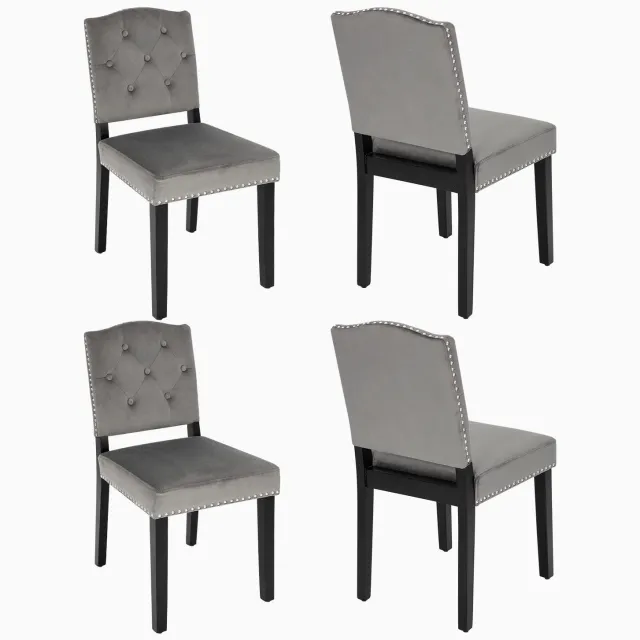 Puluomis Eetkamerstoel - Set Van 4 - Gestoffeerde stoel - Fluweelstof - Velvet - Massief houten poten - Grijs
