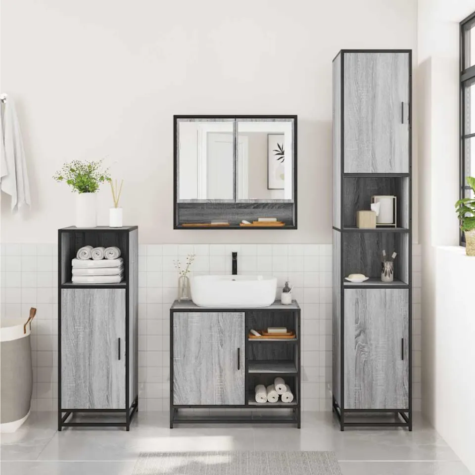 vidaXL 2-delige Badkamermeubelset bewerkt hout grijs sonoma eikenkleur, foto 4