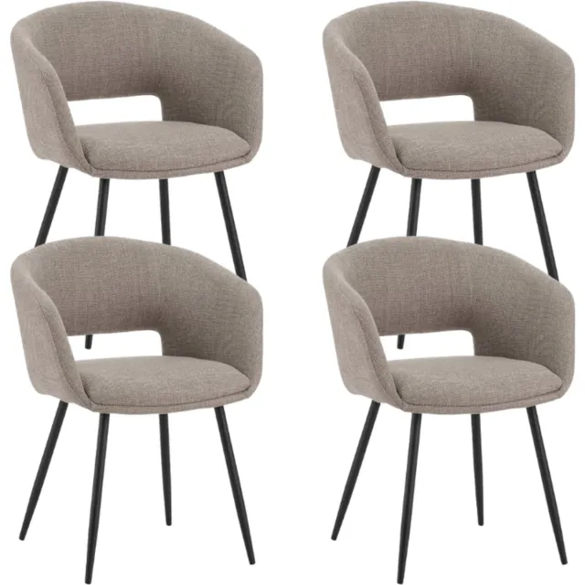 Dimehouse Set van 4 Scandinavische Eetkamerstoelen Don Taupe Stof Kuipvorm - Met Armleuningen - Stof - Scandinavisch & Basic