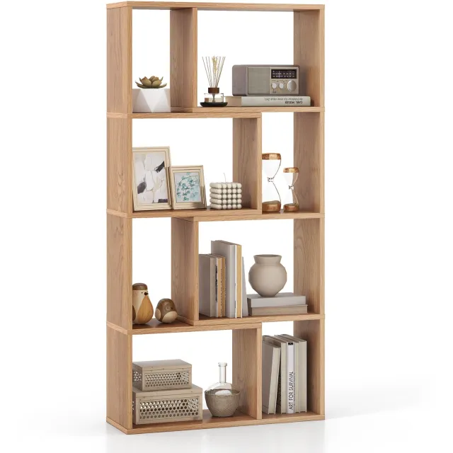 Costway Boekenkast met 4 niveaus, staand rek met 8 vakken, kubusrek, rek, kantoorrek, opbergrek voor woonkamer, slaapkamer, werkkamer, 60 x 20 x 120 cm (natuur)