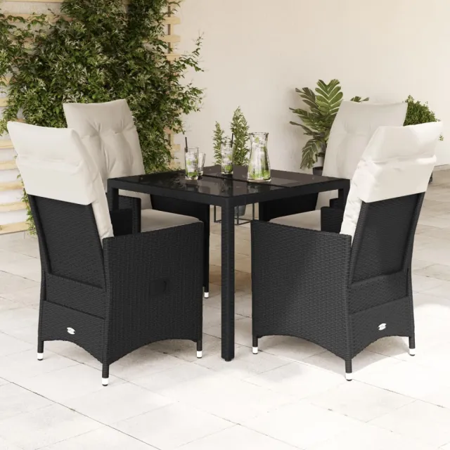 vidaXL 5-delige Tuinset met kussens poly rattan zwart, foto 2