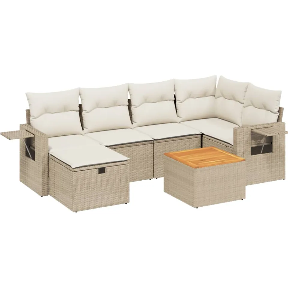 vidaXL 7-delige Loungeset met kussens poly rattan beige, foto 3