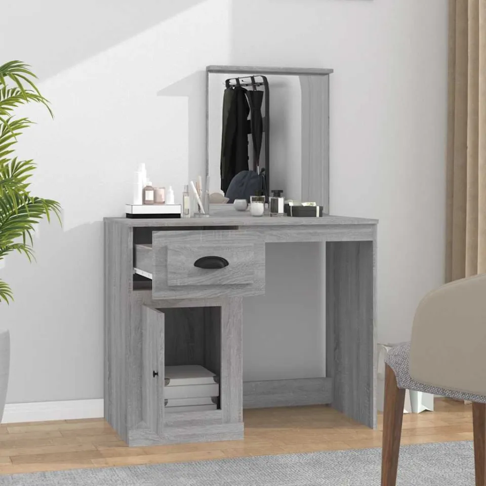 vidaXL Kaptafel met spiegel 90x50x132,5 cm bewerkt hout grijs sonoma, foto 3