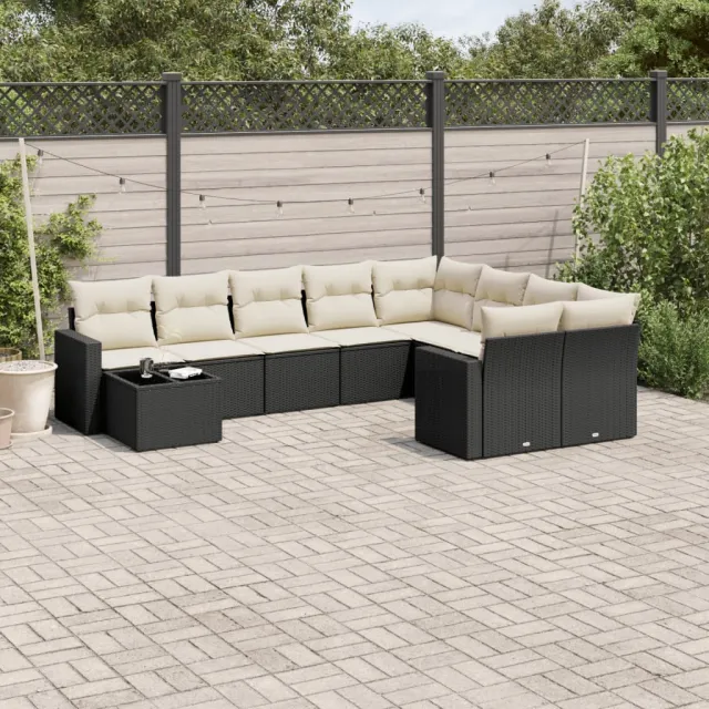 vidaXL 10-delige Loungeset met kussens poly rattan zwart, foto 2