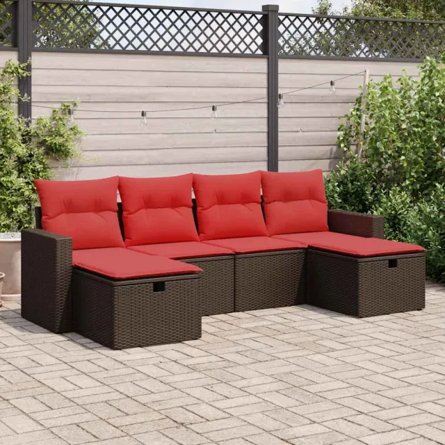 vidaXL 6-delige Loungeset met kussens poly rattan bruin, foto 2