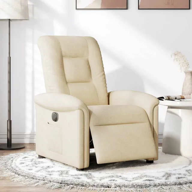 vidaXL Fauteuil verstelbaar elektrisch stof crèmekleurig