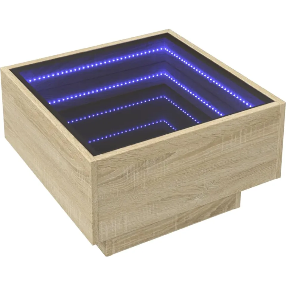 vidaXL Salontafel met LED 50x50x30 cm bewerkt hout sonoma eikenkleurig Bruin