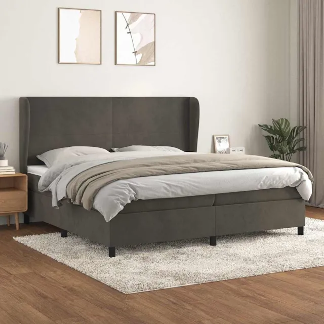 vidaXL Boxspring met matras fluweel donkergrijs 200x200 cm grijs