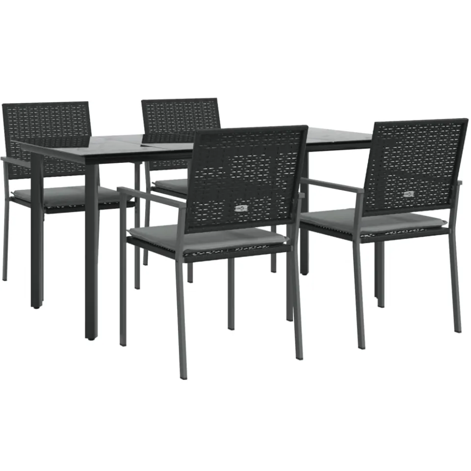 vidaXL 5-delige Tuinset met kussens poly rattan en staal Zwart