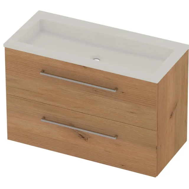 Basic-Line Aura 46 Badmeubelset Acryl Zonder Kraangat 100x46x62 cm Whisky Oak Glans Wit
