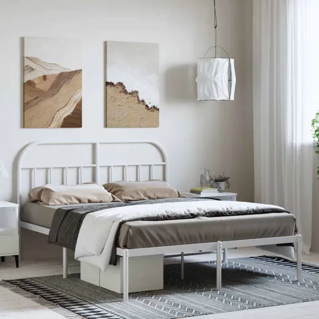 vidaXL Bedframe met hoofdbord metaal wit 150x200 cm