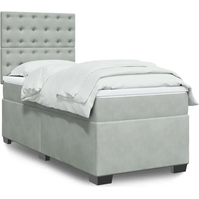 vidaXL Boxspring met matras fluweel lichtgrijs 90x190 cm