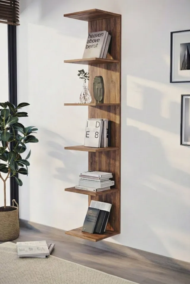 nordiva Vertica - Boekenkast - Wandplank - Okkernoot - 180x34.5x30 cm Okkernot