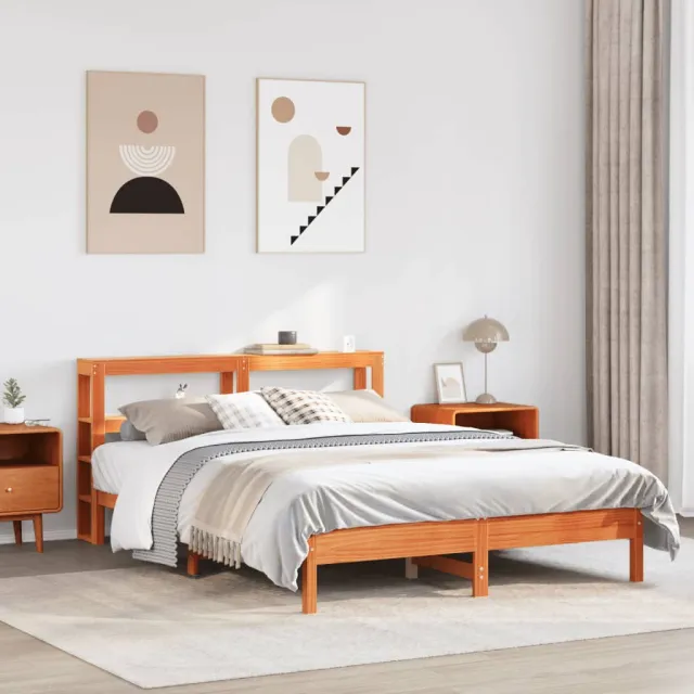 vidaXL Bedframe zonder matras massief grenenhout wasbruin 135x190 cm bruin