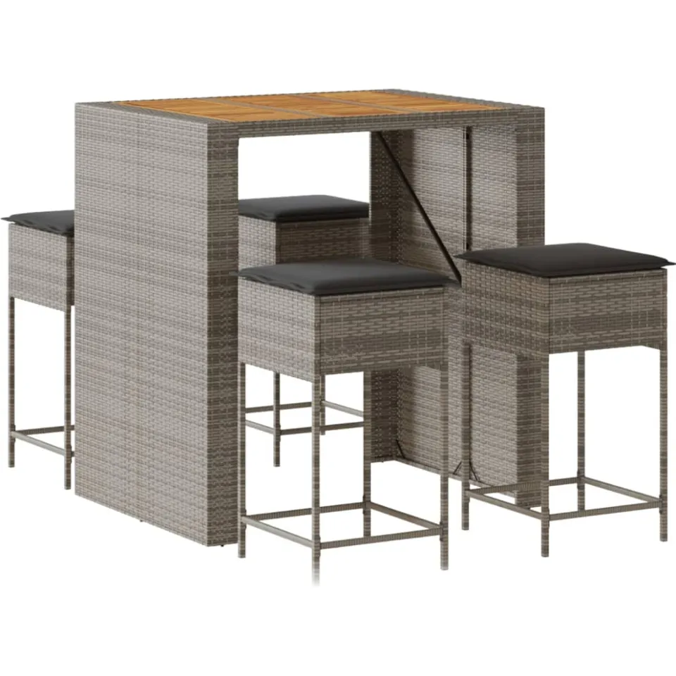vidaXL 5-delige Tuinbarset met kussens poly rattan grijs, foto 3