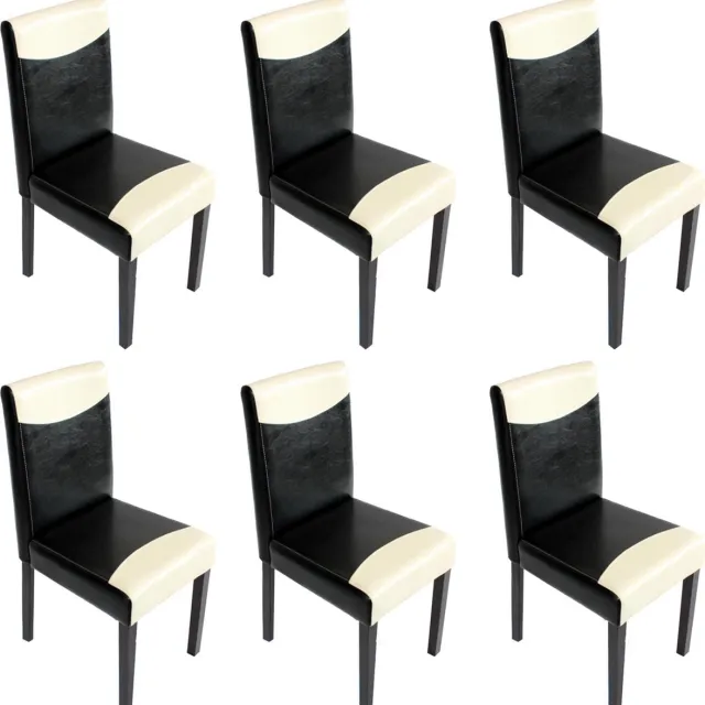 Cosmo Casa Set van 6 Eetkamerstoelen - Keukenstoelen - Kunstleer - Zwart & Wit - Donkere Poten