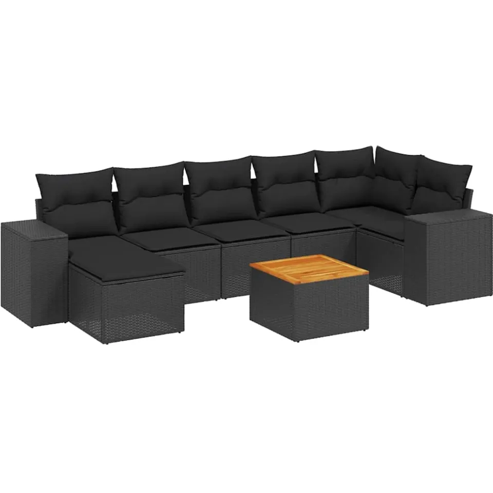 vidaXL 8-delige Loungeset met kussens poly rattan zwart, foto 3