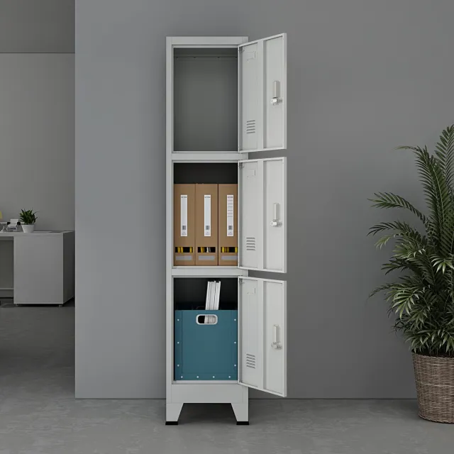 en.casa Lockerkast Joroinen 180x38x45 cm staal met 3 deuren grijs grijs met 3 deuren