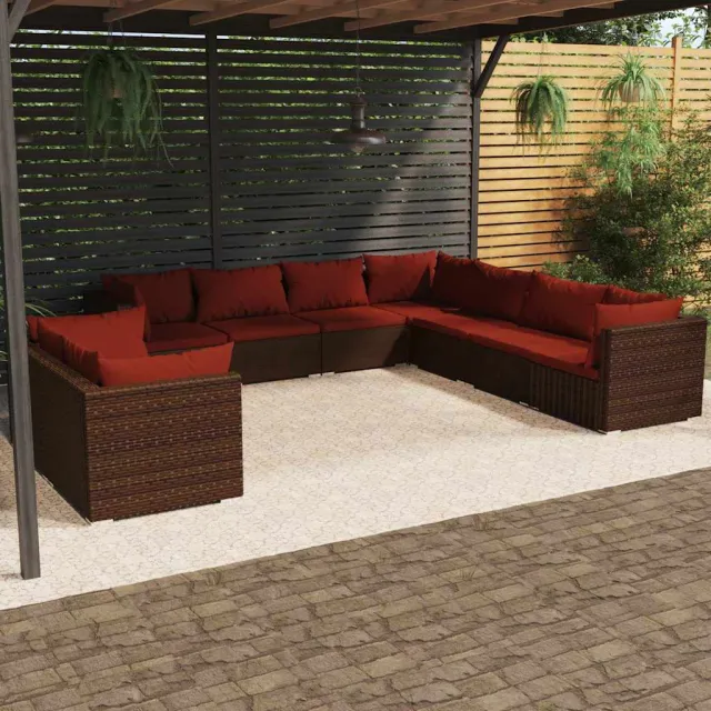 vidaXL 9-delige Loungeset met kussens poly rattan bruin, foto 2