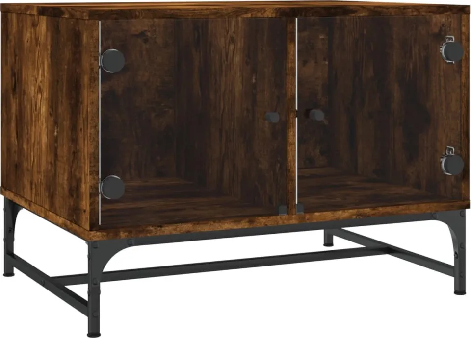 vidaXL Salontafel met glazen deuren 68,5x50x50 cm gerookt eikenkleurig, foto 3