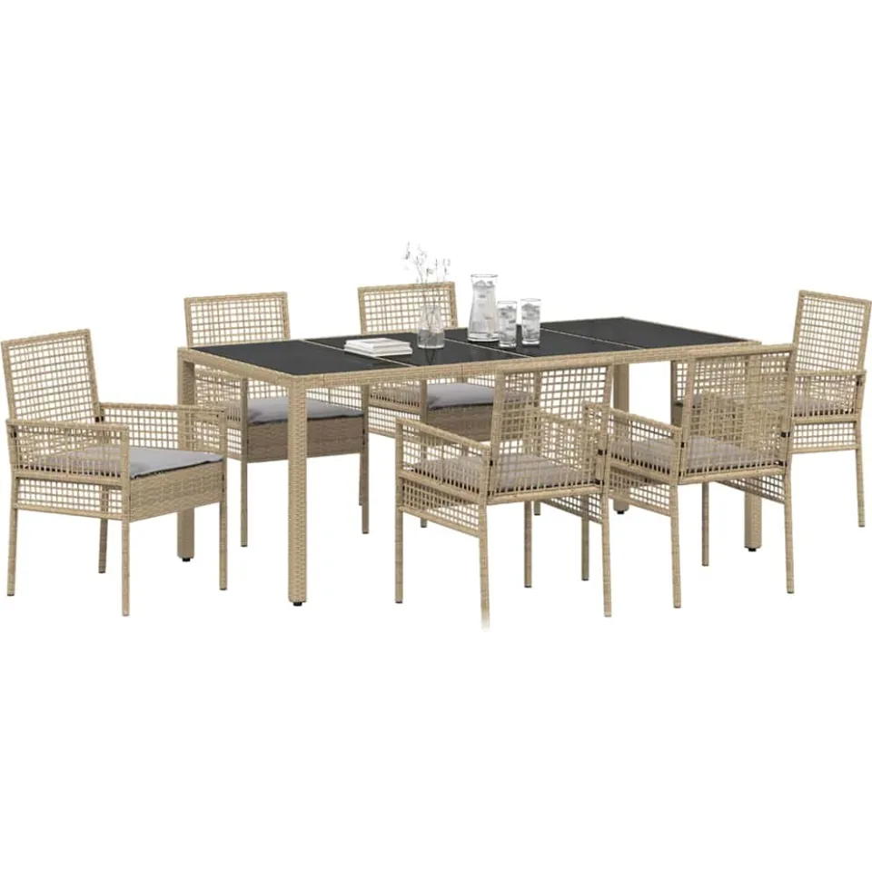 vidaXL Tuin eettafelset 7 st Beige poly rattan