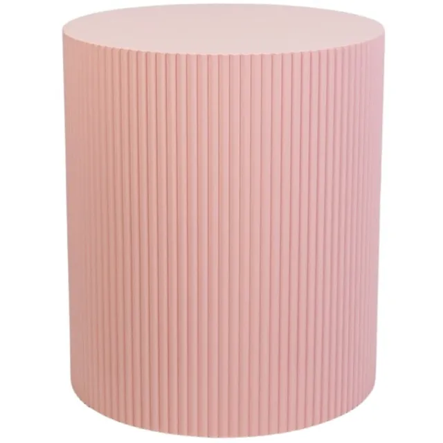 Housevitamin Bijzettafel Rond – Geribbelde Cilinder – MDF – Licht Roze – 39x45cm