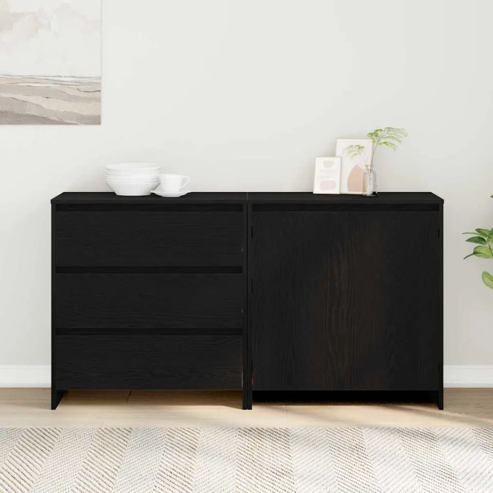 vidaXL Dressoir 2 st Zwart 70 x 41 x 75 cm Bewerkt hout, foto 3