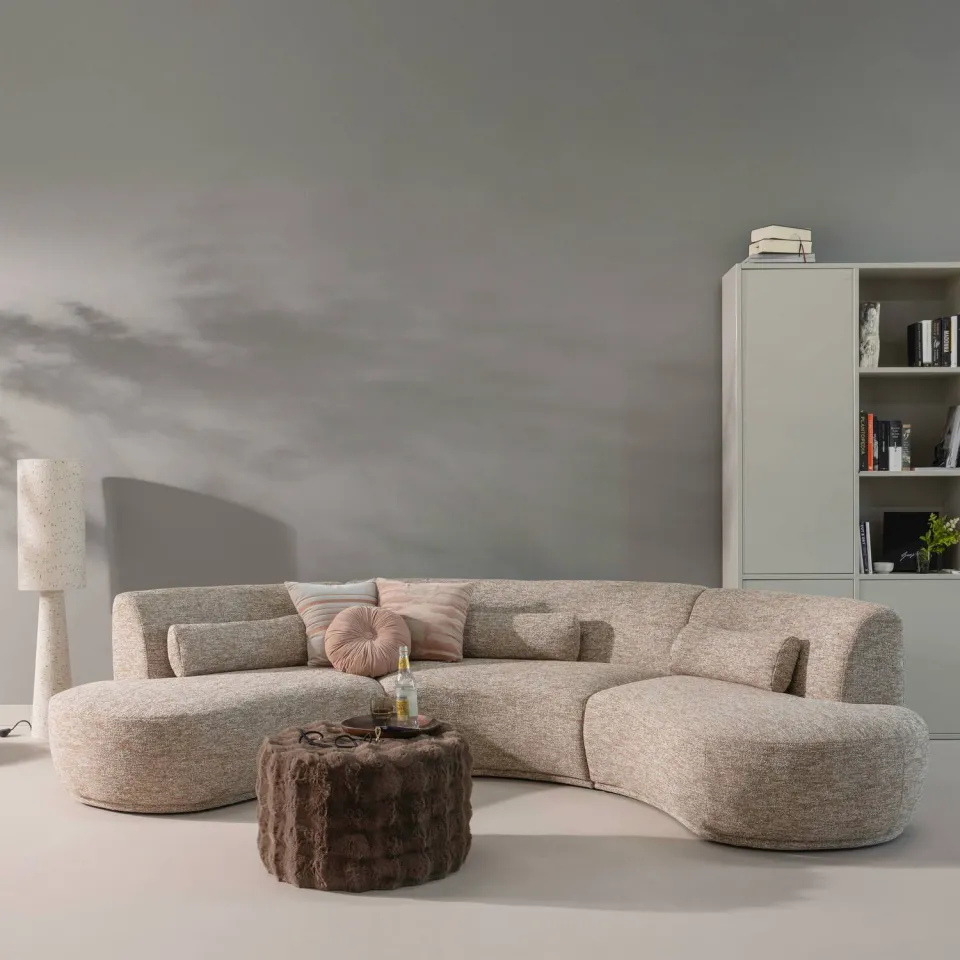 WOOOD Olven Poef Laag - Fluffy Stof - Bruin - 36x60x60, foto 3