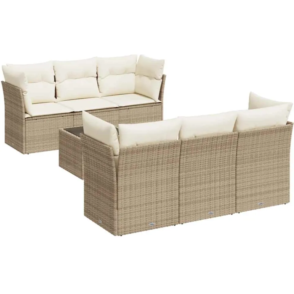 vidaXL 7-delige Loungeset met kussens poly rattan beige, foto 3