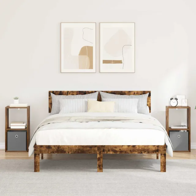 vidaXL Nachtkastje 2 st Gerookt eiken 30,5 x 27 x 59,5 cm Bewerkt hout, foto 2