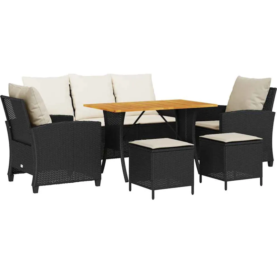 vidaXL 6-delige Loungeset met kussens poly rattan zwart