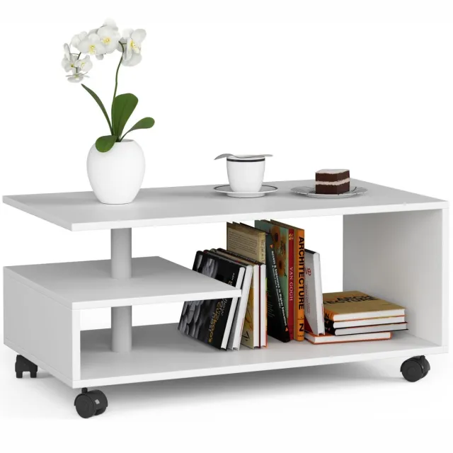 Akord Salontafel Koffietafel met Wielen VINI / AKORD Furniture Factory / Wit / 90 x 40 x 51 cm
