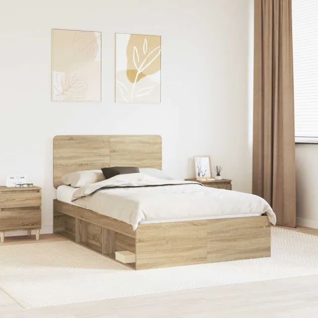 vidaXL Bedframe Sonoma Eiken 120 x 200 cm Massief grenenhout Bruin