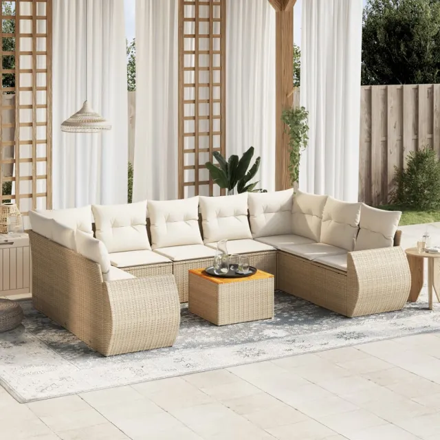 vidaXL 10-delige Loungeset met kussens poly rattan beige, foto 2