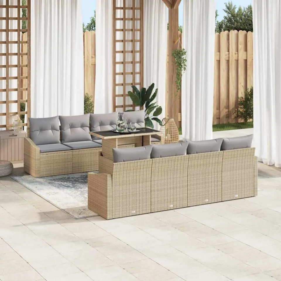 vidaXL Tuin Sofa Set 9 st Beige poly rattan, foto 2