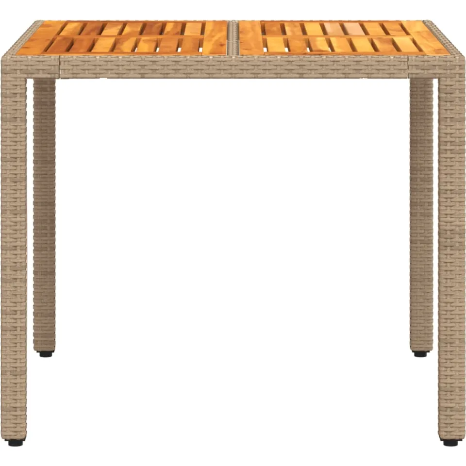 vidaXL Tuintafel 90x90x75 cm poly rattan en acaciahout beige, foto 4