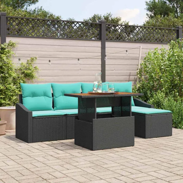vidaXL Tuinbankenset 6 st Zwart en Teal poly rattan, foto 2