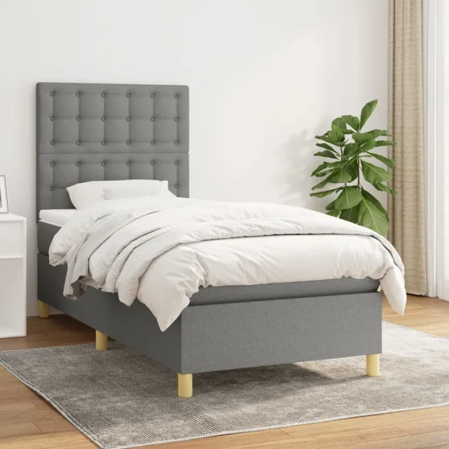 vidaXL Boxspring met matras stof donkergrijs 100x200 cm grijs