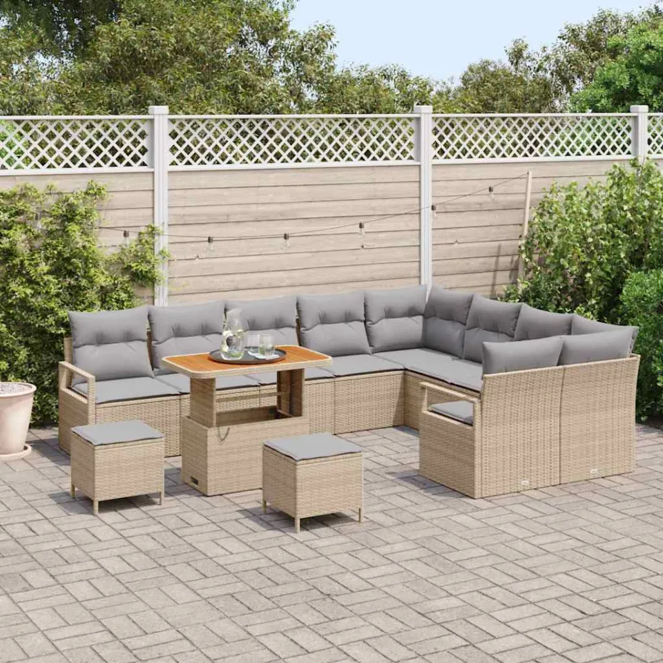 vidaXL Tuinbankenset 12 st Beige poly rattan, foto 3