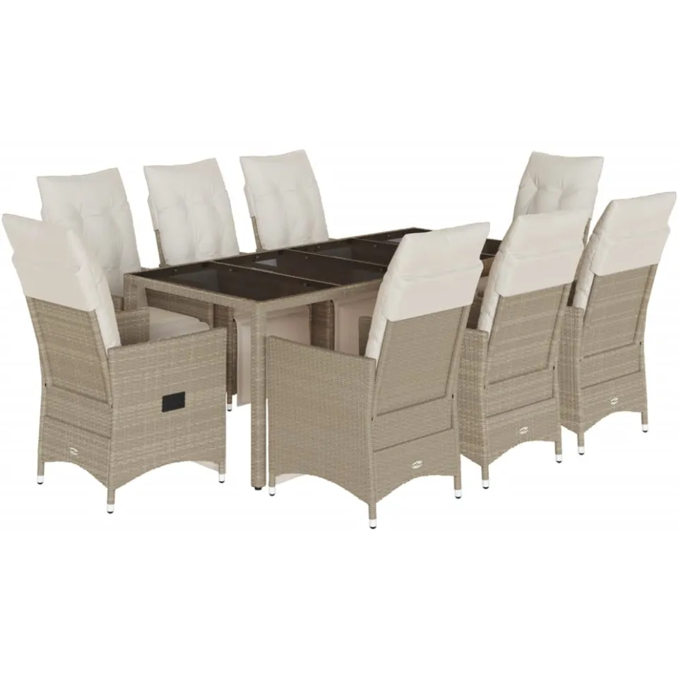 vidaXL 9-delige Bistroset met kussens poly rattan beige, foto 3