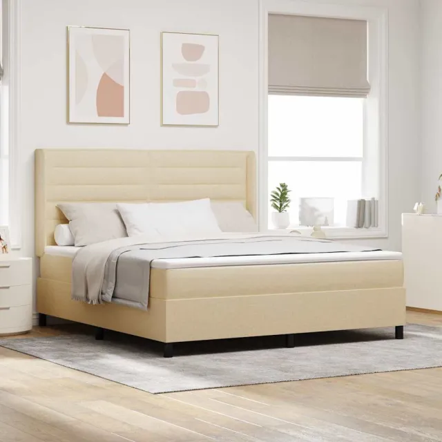vidaXL Boxspringbed met kussen met hoofdeinde Crème 200 x 180 cm Stof