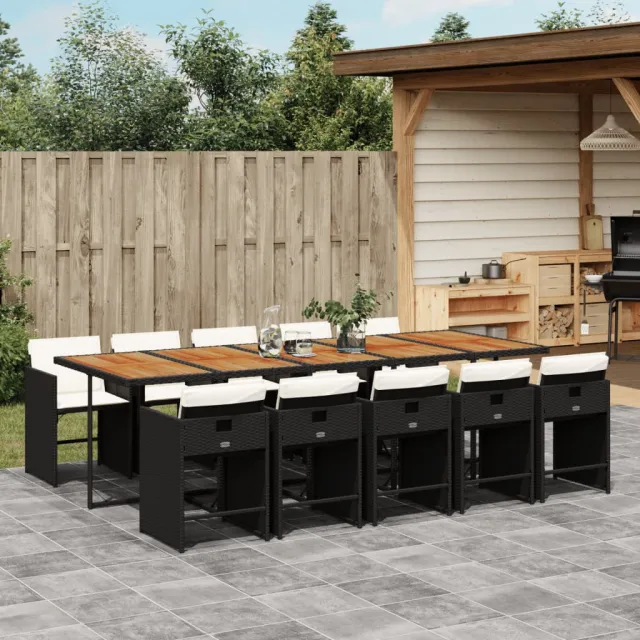 vidaXL 11-delige Tuinset met kussens poly rattan zwart, foto 2