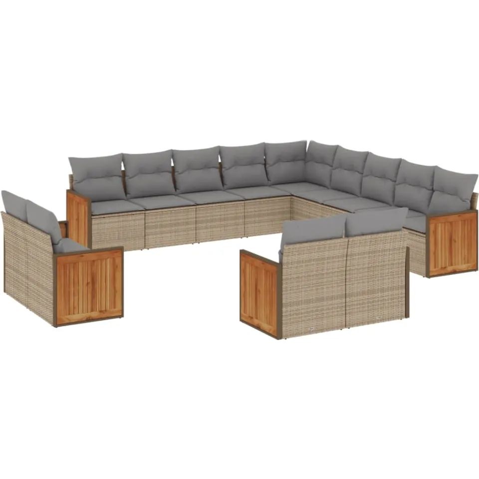 vidaXL 13-delige Loungeset met kussens poly rattan beige, foto 3