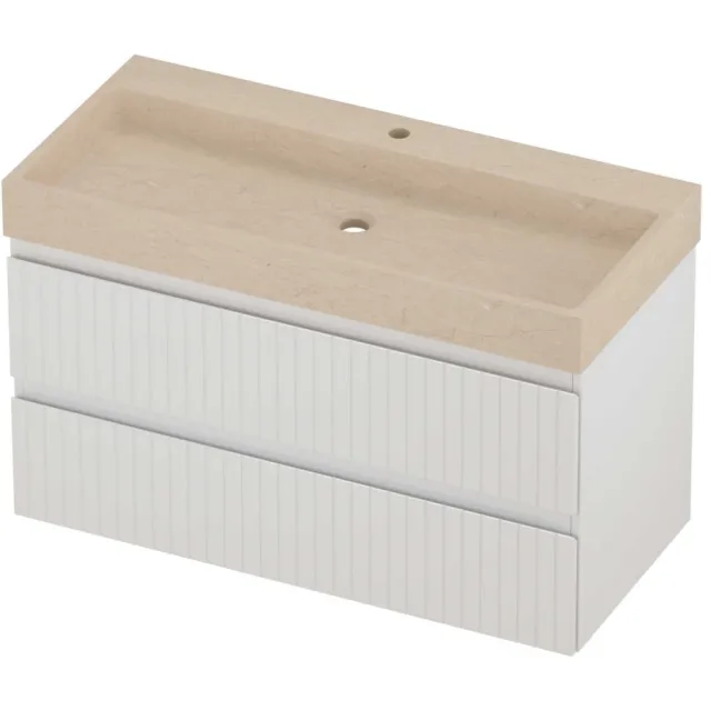 Proline Evoli Badmeubelset Hardsteen Loft 1 Kraangat Gefreesd 100x46x62 cm Sand Stone Glans Wit