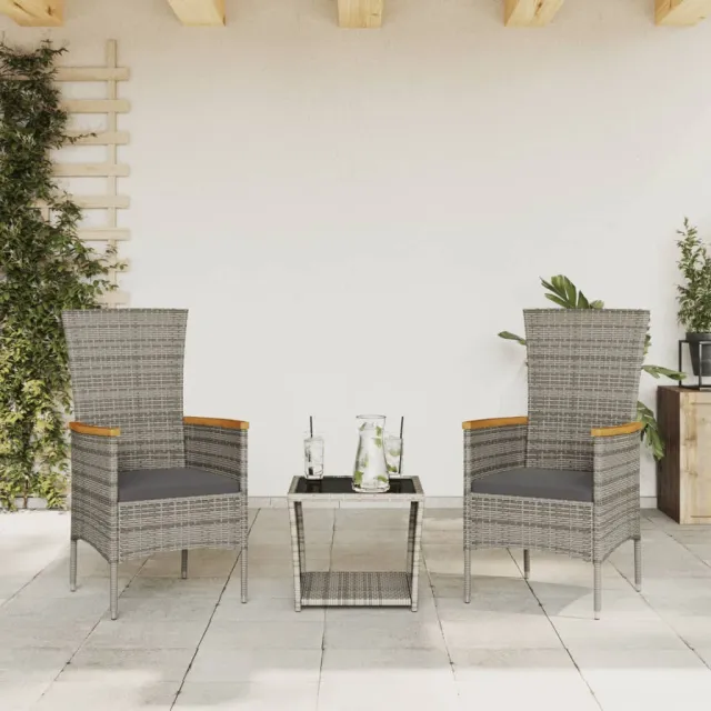 vidaXL 3-delige Tuinset met kussens poly rattan grijs, foto 2