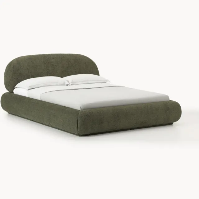 Westwing Collection Gestoffeerd bed Alba van teddy bouclé met opbergruimte Groen