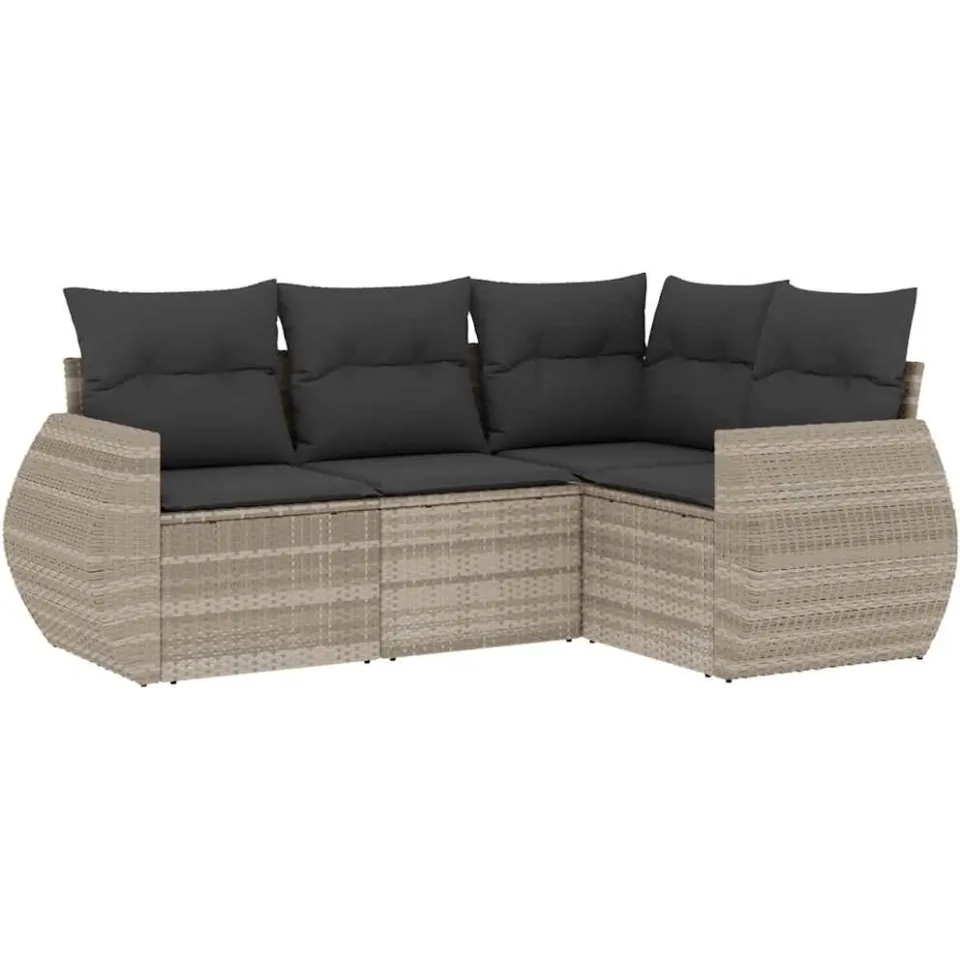 vidaXL 4-delige Loungeset met kussens poly rattan lichtgrijs grijs, foto 3